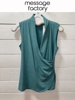 Message Factory Draped Sleeveless Top Teal – Small NWT
